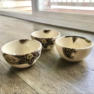 3 Small Angela Paisley Floral Dessert Fruit Bowls